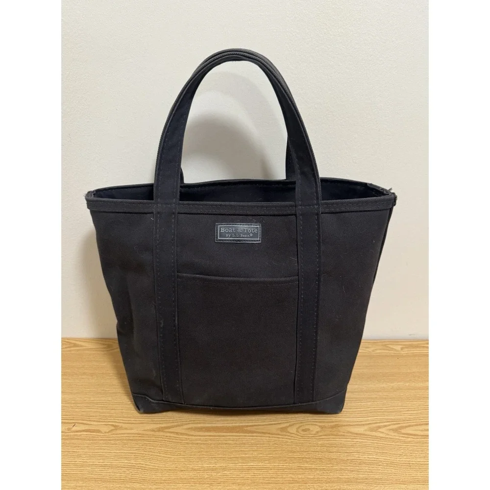 LL BEAN VINTAGE ALL BLACK BOAT TOTE BAG MADE IN THE USA